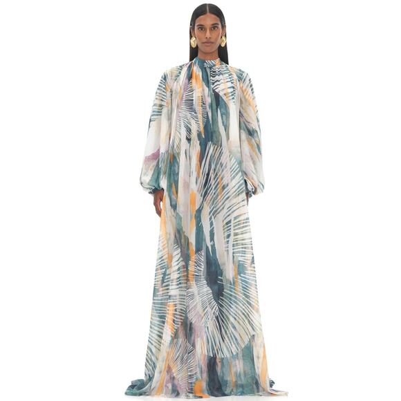Andrea Iyamah Sade Coverup Sheer Tropical Resort Bark Palm Dress Gown Size S/M - Picture 3 of 16